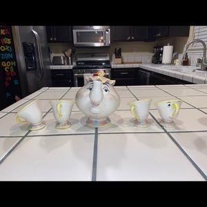 Vintage 1990s Beauty & the Beast Toy China Tea Set W/ Mrs. Potts & Chip